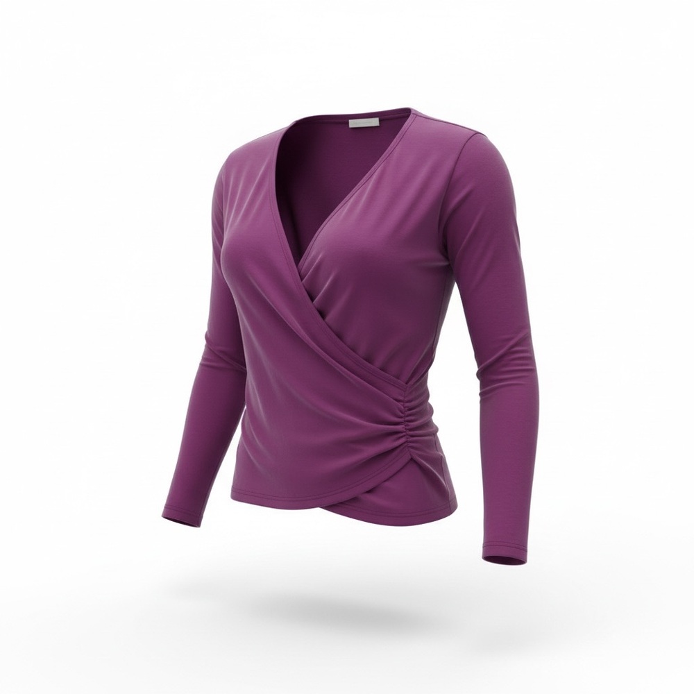 OGL Elegant Burgundy Wrap Style Long Sleeve Top Small NWOT - Picture 4 of 5